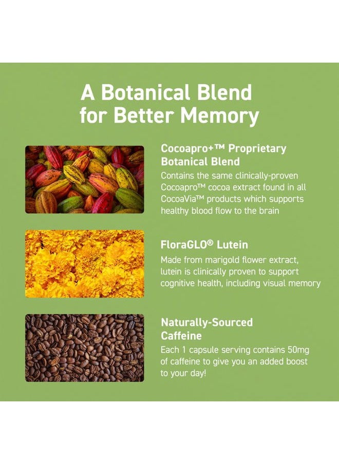 CocoaVia Memory & Focus Brain Supplement, 90 Day, Cocoa Flavanol Blend, Lutein, Added Caffeine for Boost. Improve Cognitive Function, Attention, Vegan & Plant Based, 90 Capsules  - Image 4