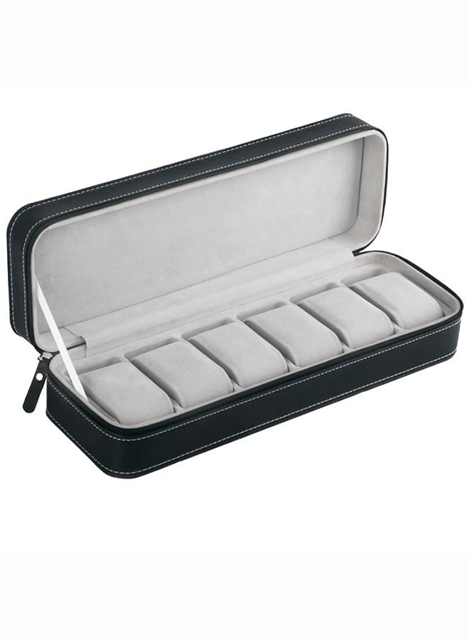 Yolu 6 Slot Luxury PU Leather Watch Box, Portable Zippered Travel Watch Case Storage - Image 2
