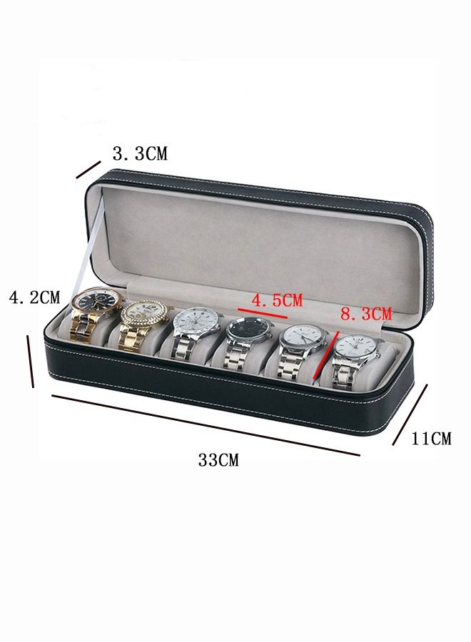 Yolu 6 Slot Luxury PU Leather Watch Box, Portable Zippered Travel Watch Case Storage - Image 4
