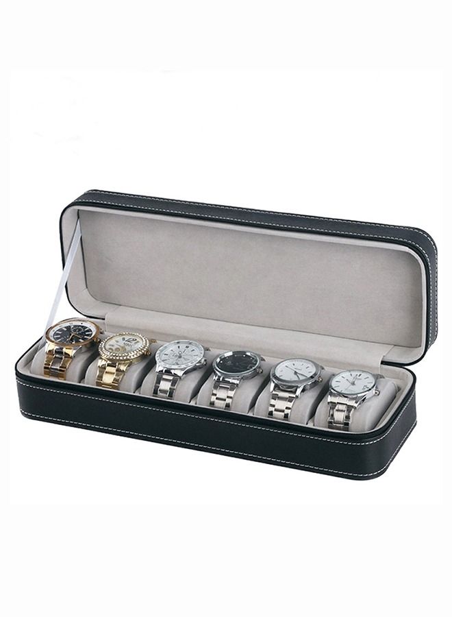 Yolu 6 Slot Luxury PU Leather Watch Box, Portable Zippered Travel Watch Case Storage - Image 1