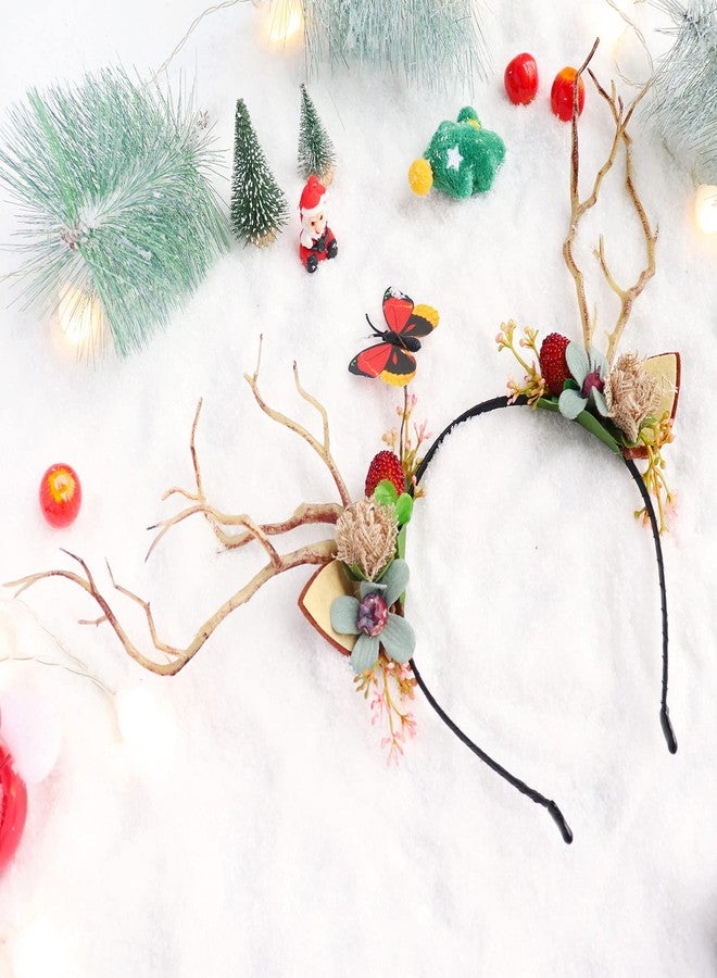 LLinfflr Deer Antler Cat Ear Headband with Flowers for Cosplay Party Costume - Image 3