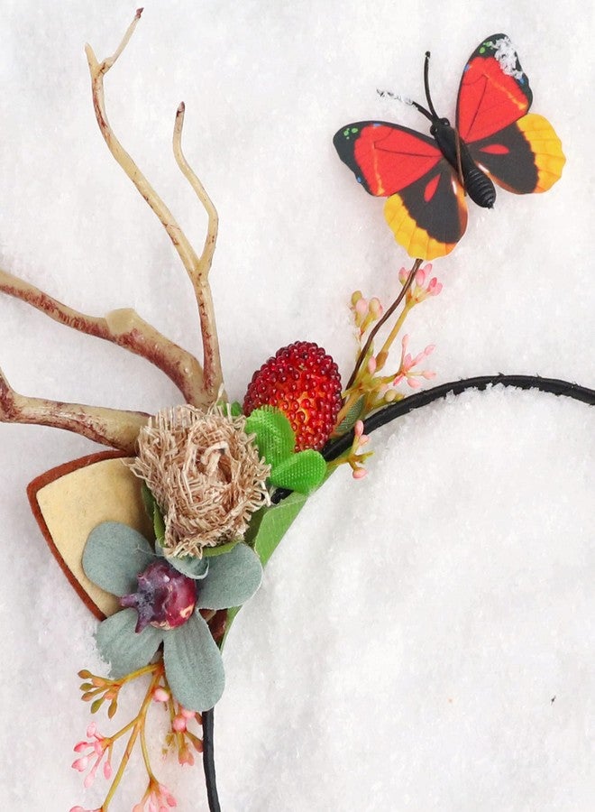 LLinfflr Deer Antler Cat Ear Headband with Flowers for Cosplay Party Costume - Image 4