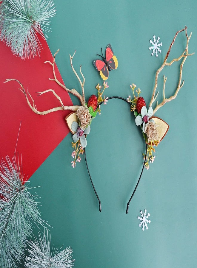 LLinfflr Deer Antler Cat Ear Headband with Flowers for Cosplay Party Costume - Image 2