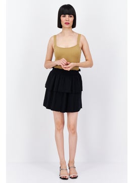 Planet Gold Women Smocked Tiered Skirts, Black  - Image 2