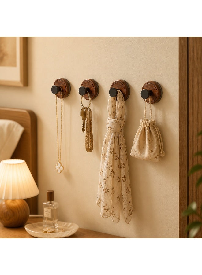 6pcs ABS Suction Cup Wall Hooks, Wood-Look Round Knob Design, Bathroom Kitchen Home Storage - Image 3