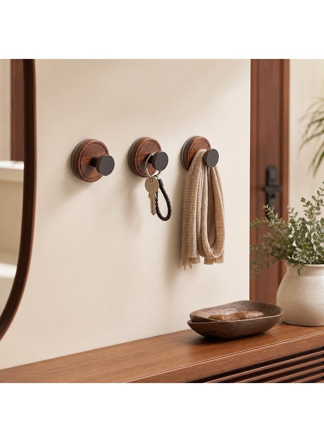 6pcs ABS Suction Cup Wall Hooks, Wood-Look Round Knob Design, Bathroom Kitchen Home Storage - Image 2