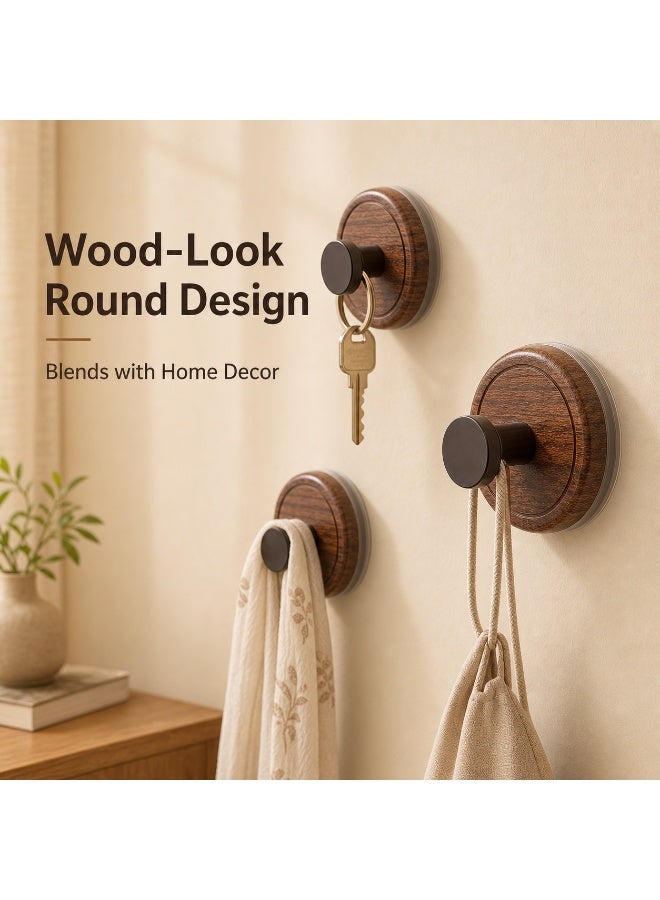 6pcs ABS Suction Cup Wall Hooks, Wood-Look Round Knob Design, Bathroom Kitchen Home Storage - Image 5