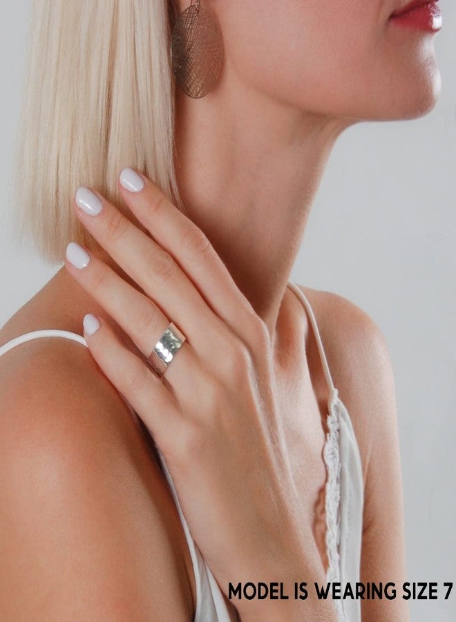 هامبل شيك نيويورك خواتم فضية مطلية عيار 925 للنساء - خاتم فضي سميك بوهيمي، خواتم عريضة قابلة للتكديس للنساء للإبهام أو الإصبع الأوسط، خاتم بسيط مميز، مضاد للحساسية، لا يتغير لونه - مقاس 10 - Image 4