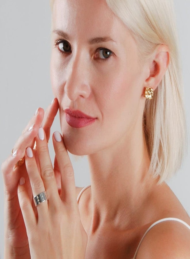 هامبل شيك نيويورك خواتم فضية مطلية عيار 925 للنساء - خاتم فضي سميك بوهيمي، خواتم عريضة قابلة للتكديس للنساء للإبهام أو الإصبع الأوسط، خاتم بسيط مميز، مضاد للحساسية، لا يتغير لونه - مقاس 10 - Image 2