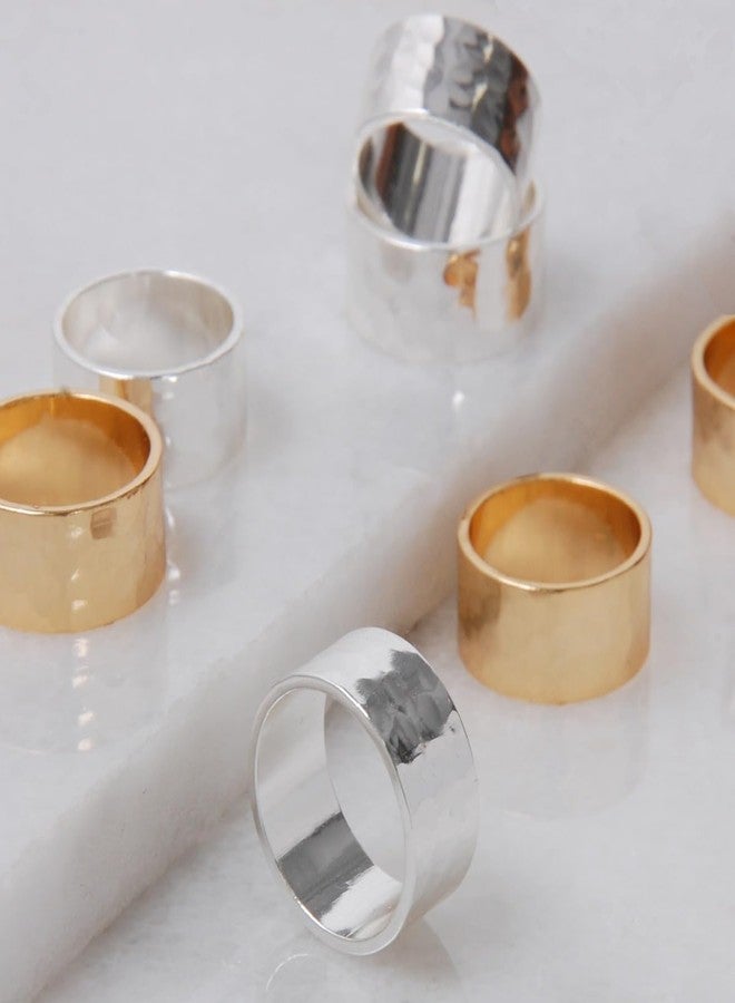 هامبل شيك نيويورك خواتم فضية مطلية عيار 925 للنساء - خاتم فضي سميك بوهيمي، خواتم عريضة قابلة للتكديس للنساء للإبهام أو الإصبع الأوسط، خاتم بسيط مميز، مضاد للحساسية، لا يتغير لونه - مقاس 10 - Image 5