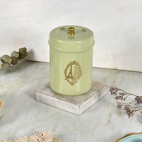 Elan Stainless Steel Food Storage Canister,Cookies Box, Kitchen Staples Stainless Steel Storage Jar (800ml, Paris, Pista Green) - Image 1