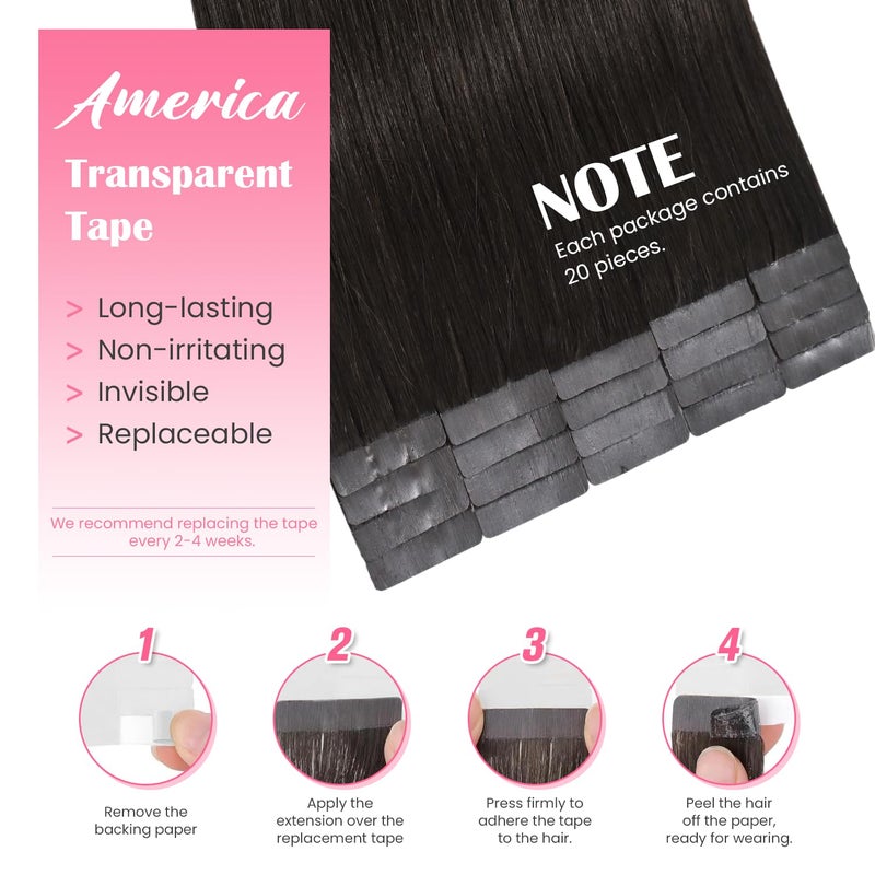 Aison Dark Brown Tape in Hair Extensions Human Hair 100% Remy Human Hair Extensions Silky Straight for Women 20 Pcs/Package(22Inch #2 60g) - Image 4