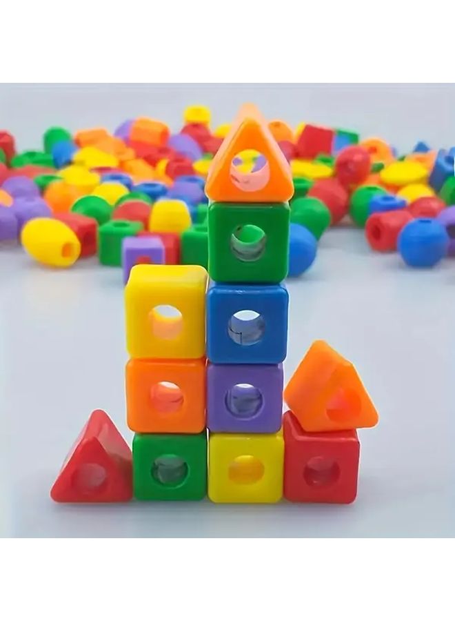 145 Beads Non Toxic Educational Stringing Beads Toy Shape Color Sorting Skill Development Kit with 8 Ropes Storage Bag Suitable for Kids 3 Years and Older - Image 3