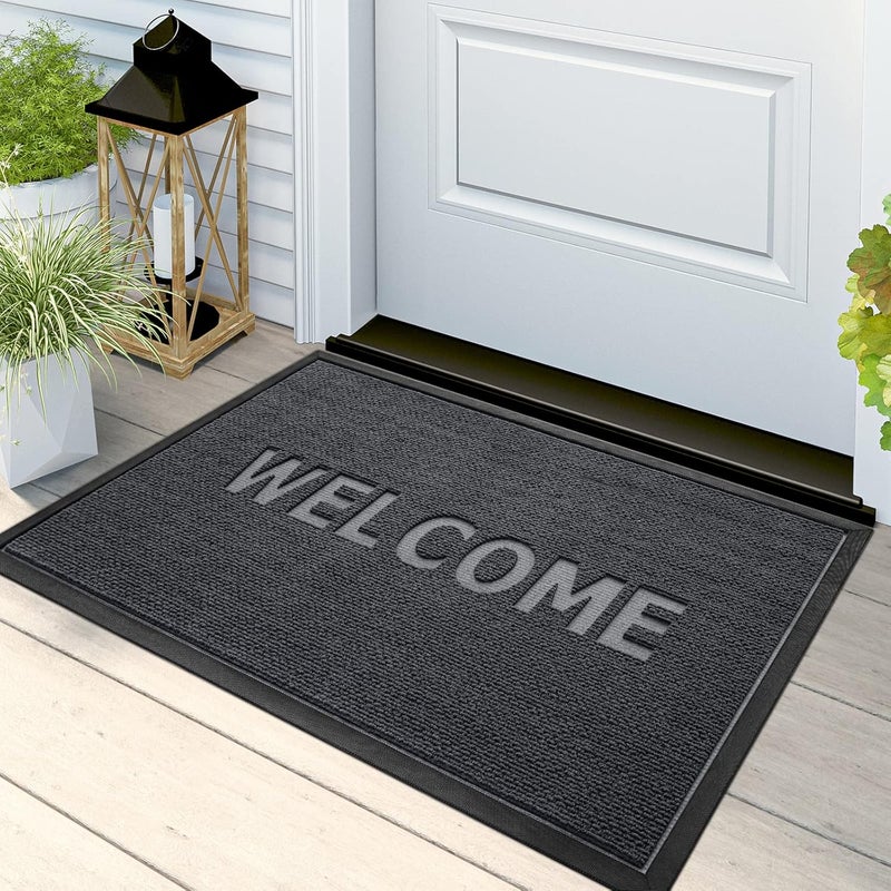 DEXI Front Door Mat Outdoor, 60 x 90 cm Non Slip Heavy Duty Doormat, Stain and Fade Resistant Welcome Mat, Low Profile Easy Clean Floor Mats for Patio, Entryway, Entrance, Grey - Image 3
