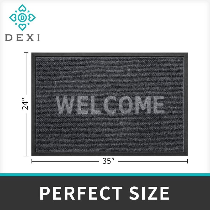DEXI Front Door Mat Outdoor, 60 x 90 cm Non Slip Heavy Duty Doormat, Stain and Fade Resistant Welcome Mat, Low Profile Easy Clean Floor Mats for Patio, Entryway, Entrance, Grey - Image 2