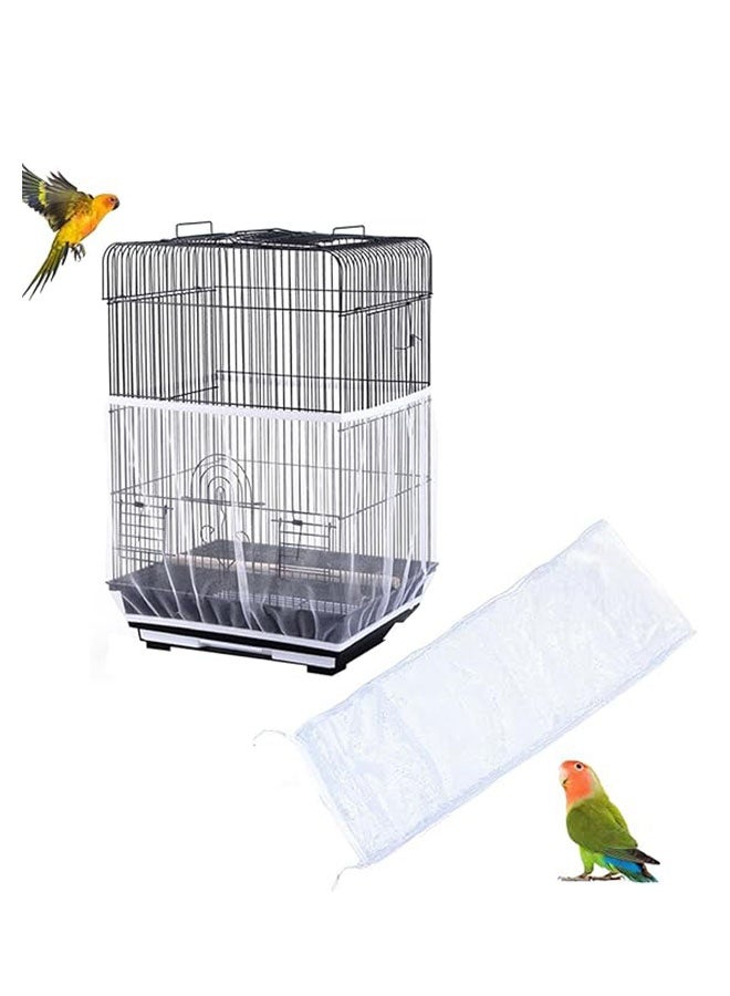 Birdcage Cover Net, Adjustable Bird Cage Seed Catcher, Gauze Bird Cage Cover, Prevent Scatter and Mess, Birdcage Accessories Mesh Net Cover for Parrot Lovebirds Finches, White - Image 1