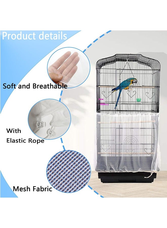 Birdcage Cover Net, Adjustable Bird Cage Seed Catcher, Gauze Bird Cage Cover, Prevent Scatter and Mess, Birdcage Accessories Mesh Net Cover for Parrot Lovebirds Finches, White - Image 3