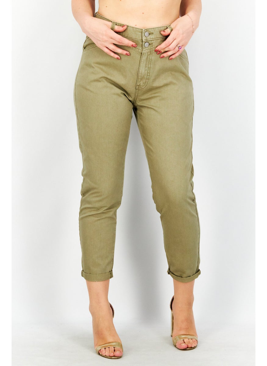 EDC Women Regular Fit Plain Non-Stretchable Denim Jeans, Olive  - Image 1