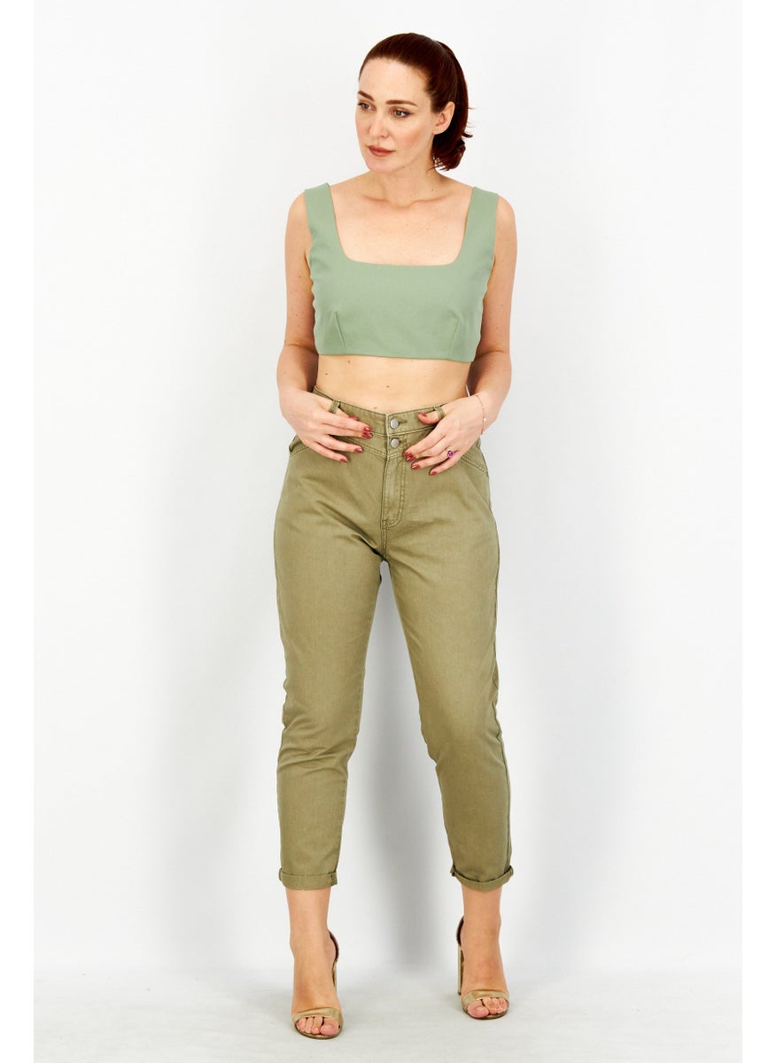 EDC Women Regular Fit Plain Non-Stretchable Denim Jeans, Olive  - Image 3