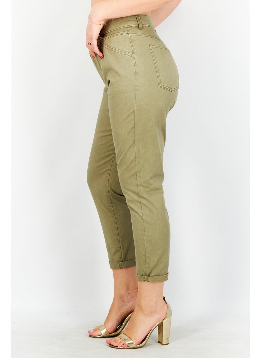 EDC Women Regular Fit Plain Non-Stretchable Denim Jeans, Olive  - Image 2