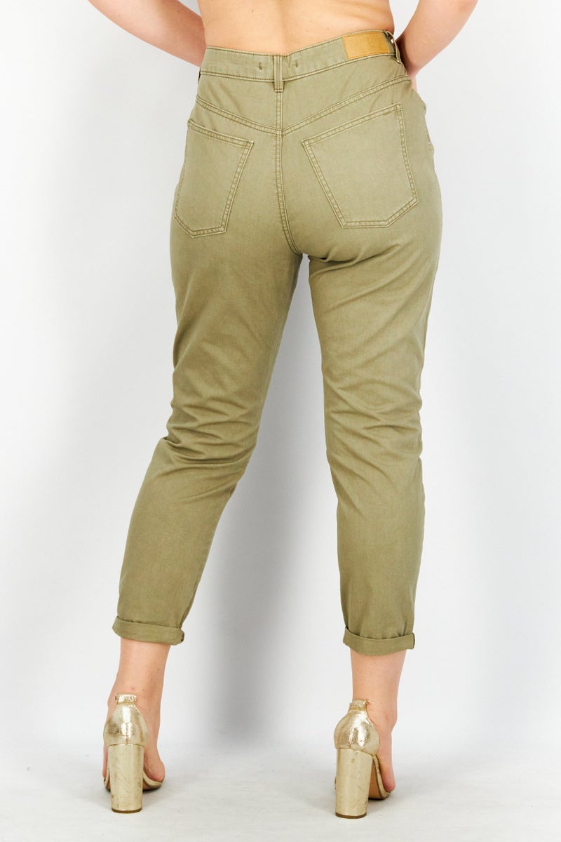 EDC Women Regular Fit Plain Non-Stretchable Denim Jeans, Olive - Image 2