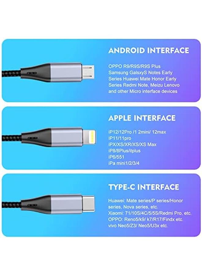 SKY-TOUCH 3 Inch 1 Usb Phone Charger Cables 5A Fast Braided Nylon Unbreakable Charging Cable Universal Multiple Ports Charging Cord With Usb C Micro Usb Ios Connector For Phones - Image 3