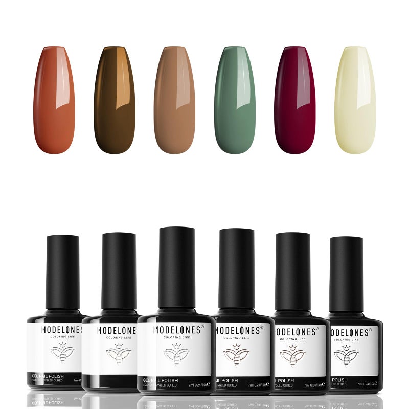 modelones Red Gel Nail Polish Set 6 Colors, White Glitter Sparkle Bright Burgundy Dark Rose Champagne Silver Candy Cane Nail Polish Kit Soak Off Nail Art Manicure Salon DIY Gift Women - Image 1