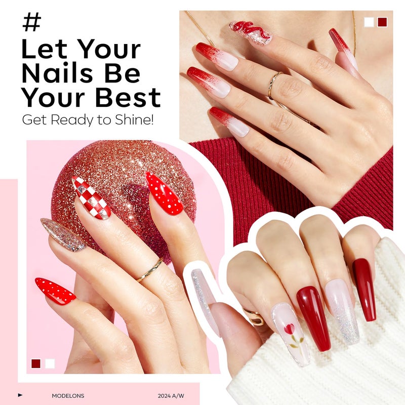 modelones Red Gel Nail Polish Set 6 Colors, White Glitter Sparkle Bright Burgundy Dark Rose Champagne Silver Candy Cane Nail Polish Kit Soak Off Nail Art Manicure Salon DIY Gift Women - Image 3