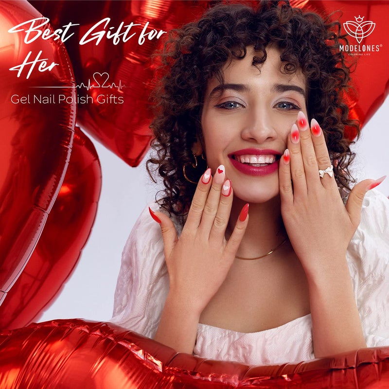 modelones Red Gel Nail Polish Set 6 Colors, White Glitter Sparkle Bright Burgundy Dark Rose Champagne Silver Candy Cane Nail Polish Kit Soak Off Nail Art Manicure Salon DIY Gift Women - Image 5