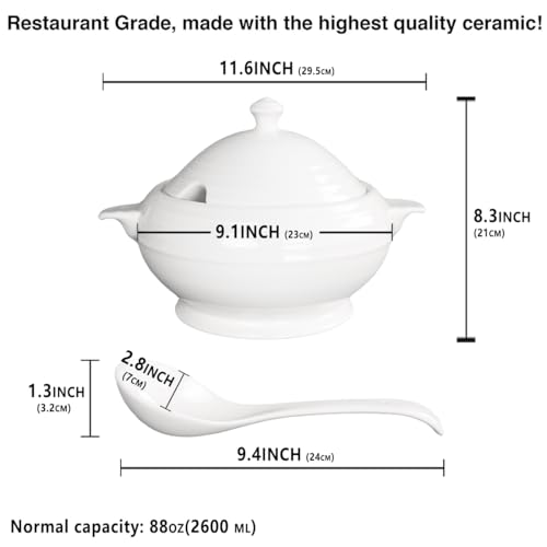 Creativity Home Casserole Dish with Serving Handles, 2.7 Qt soup Tureen With Lid and a 9.4-inch Spoon, for Dinner and Party Microwave Safe 11.6 Inch - Image 2