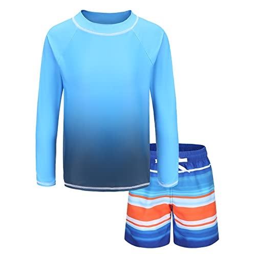 HowJoJo Boys Rash Guard Set Long Sleeve Swim Set Two Piece Swimsuits Swim Trunks and Swim Shirt Sets Size 10/8-10 - Image 1