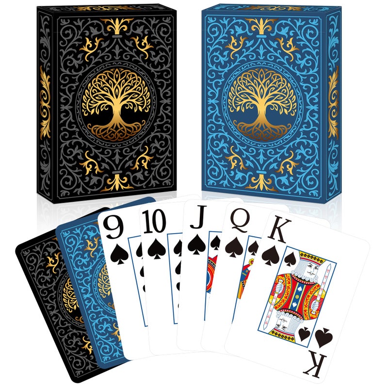 Wkchxd Playing Cards 2 Pack Deck of Cards Large Print Playing Cards Easy to Shuffle Premium Poker Cards for Card Games Family Game Night Table Magic Casino Theme Party Supplies Blue Black - Image 3