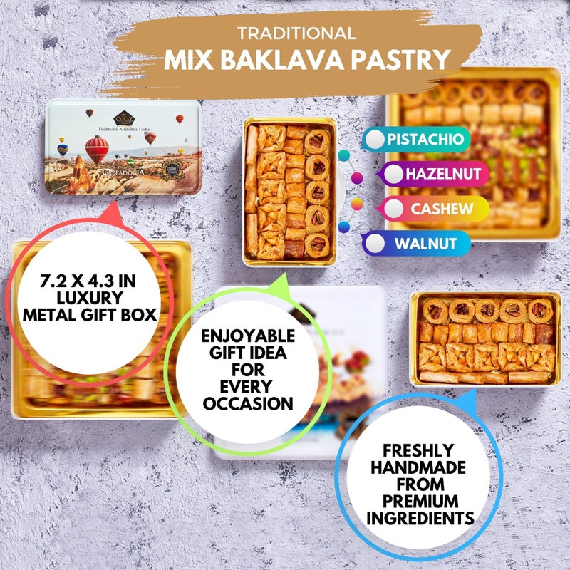 Cerez Pazari Baklava Pastry 8.5oz, Baklava Gift Box with Rich Pistachios, Walnuts, Hazelnuts and Cashews, Halal Shatila Baklava, Traditional Turkish Arabic Dessert Gift Box, Sweet Food Gifts for Women - Image 2