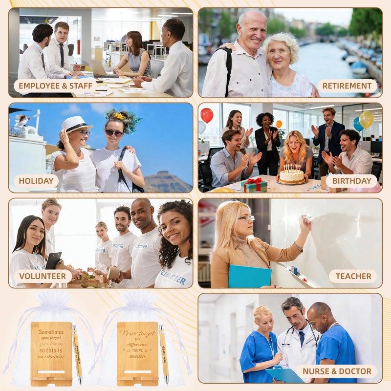 Tarevaniwa 30 Pcs Employee Appreciation Gifts Bulk, 10 Wooden Phone Stands, 10 Motivational Pens with White Organza Bags, Thank You Gifts for Coworkers, Staff, Team, Volunteers, Nurses, Teachers, Office Desk - Image 4