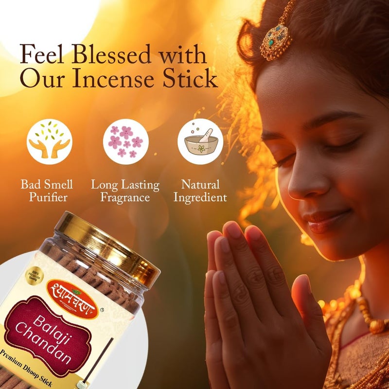 SHYAM CHARAN Shyam Charan Balaji Chandan Fragranace Dry Dhoop Sticks for Pooja Pack of 200 Gm Dhup Batti with Holder Agarbatti Incense Stick Sandal Cones Cup Sambrani 200 Gm - Image 4