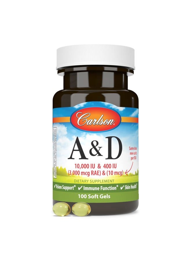Carlson A & D, 10000 IU (3000 mcg RAE) Vitamin A, 400 IU (10 mcg) Vitamin D3, Vision Support, Skin Health, 100 Soft Gels - Image 5
