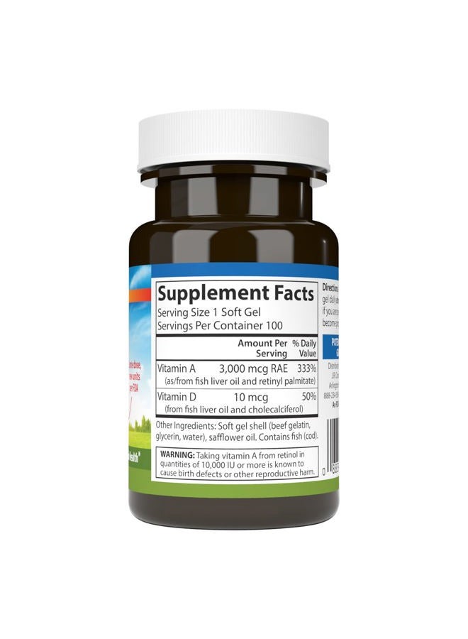 Carlson A & D, 10000 IU (3000 mcg RAE) Vitamin A, 400 IU (10 mcg) Vitamin D3, Vision Support, Skin Health, 100 Soft Gels - Image 2