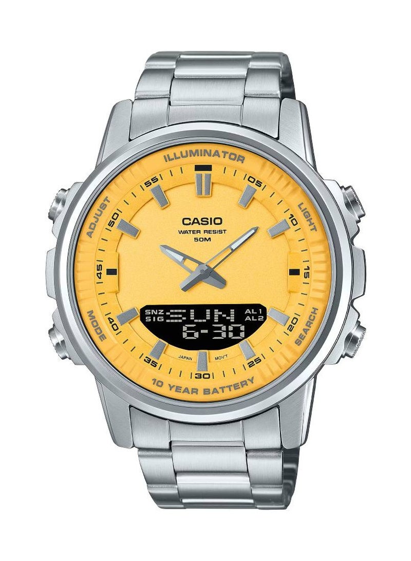 CASIO Analog-Digital Yellow Dial Stainless Steel Men's Watch AMW