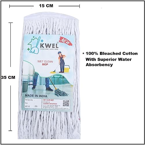 KWEL Super Water Absorption Cotton Wet Mop for Floor Cleanning Refill Home Office Use (250 Gm) Pack of 2 - Image 2