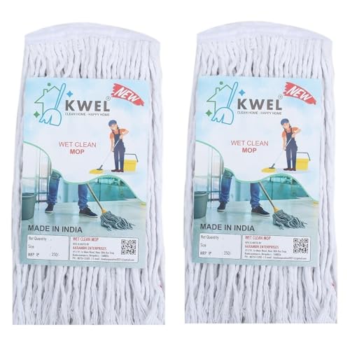 KWEL Super Water Absorption Cotton Wet Mop for Floor Cleanning Refill Home Office Use (250 Gm) Pack of 2 - Image 1