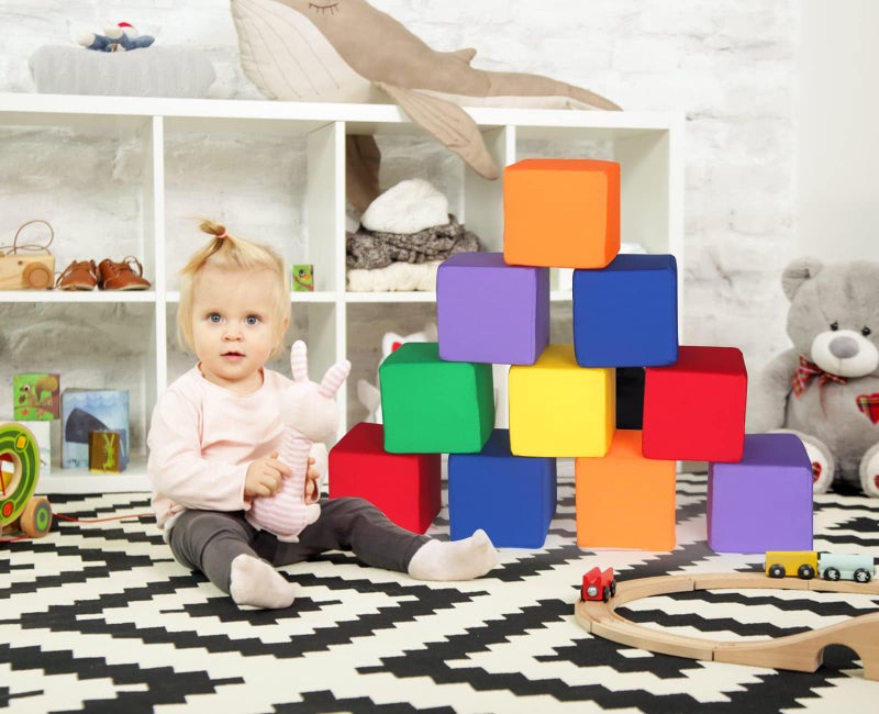 UHAPPYEE Foam Blocks for Toddlers 1-3, 12 PCS 5.5 inch Foam Soft Cubes for Kids, Colourful Building Blocks, Stacking Block Sets, Throwing Toys - Image 5