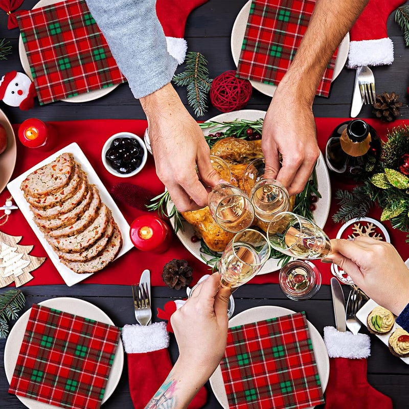 Whaline 100 Pack Christmas Paper Napkins Red Green Buffalo Plaid Disposable Napkins Checkered Pattern Xmas Lunch Napkins for Christmas Holiday Dinner Party Supplies 65 x 65 Inch - Image 5