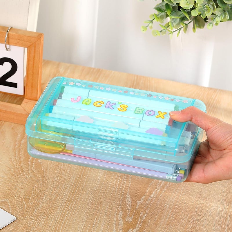 Fainne Double Layer Pencil Box with 3 Stickers Large Capacity Plastic Pencil Case Clear Crayon Box Organizer with Letter Star Cloud Stickers for School Gel Pens Erasers Art Craft Supplies(Green) - Image 5