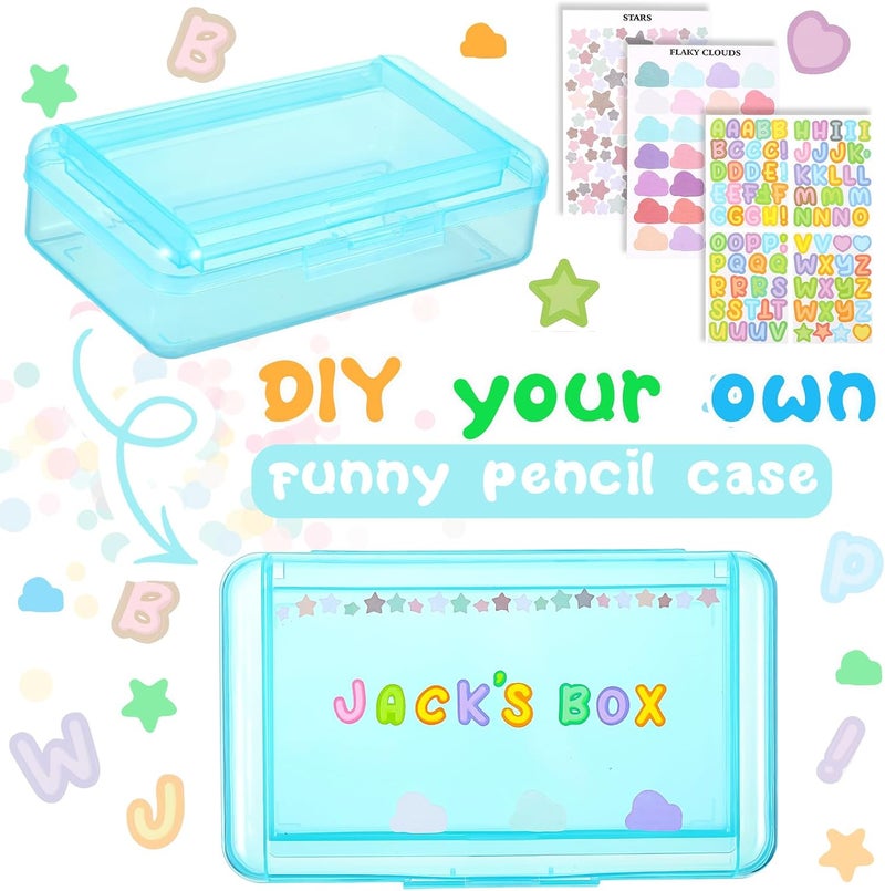 Fainne Double Layer Pencil Box with 3 Stickers Large Capacity Plastic Pencil Case Clear Crayon Box Organizer with Letter Star Cloud Stickers for School Gel Pens Erasers Art Craft Supplies(Green) - Image 3