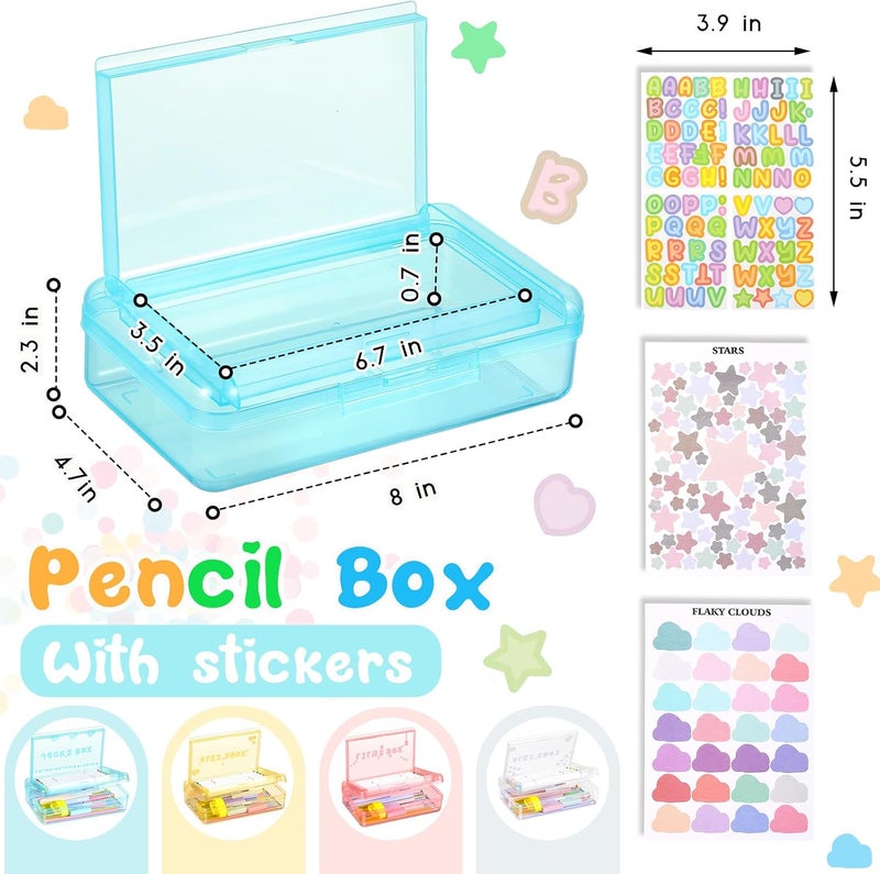Fainne Double Layer Pencil Box with 3 Stickers Large Capacity Plastic Pencil Case Clear Crayon Box Organizer with Letter Star Cloud Stickers for School Gel Pens Erasers Art Craft Supplies(Green) - Image 2