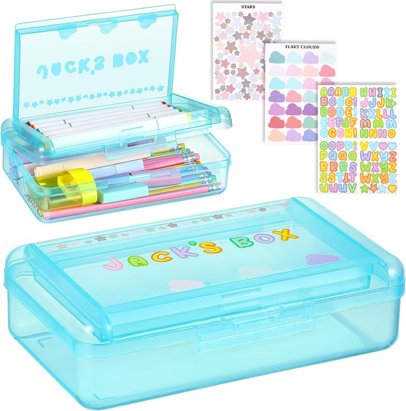 Fainne Double Layer Pencil Box with 3 Stickers Large Capacity Plastic Pencil Case Clear Crayon Box Organizer with Letter Star Cloud Stickers for School Gel Pens Erasers Art Craft Supplies(Green) - Image 1