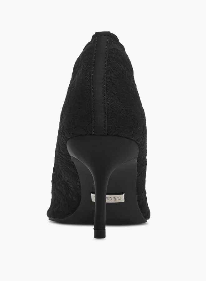 Celeste Women's Mesh Embroidery Pumps with Stiletto Heels Ramadan Collection