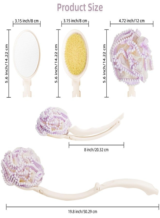 Topfinder Loofah Sponge with Handle,Back Scrubber Brush for Shower, Lotion Applicator for Back,3 in 1 Shower Kit (Purple loofah) - Image 4