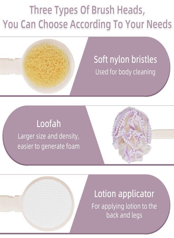 Topfinder Loofah Sponge with Handle,Back Scrubber Brush for Shower, Lotion Applicator for Back,3 in 1 Shower Kit (Purple loofah) - Image 2