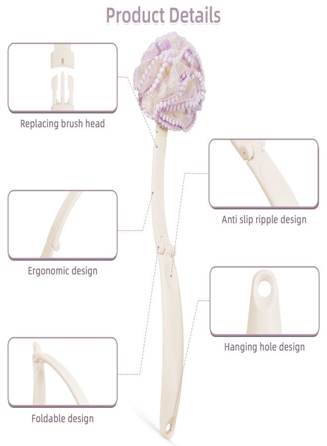 Topfinder Loofah Sponge with Handle,Back Scrubber Brush for Shower, Lotion Applicator for Back,3 in 1 Shower Kit (Purple loofah) - Image 3